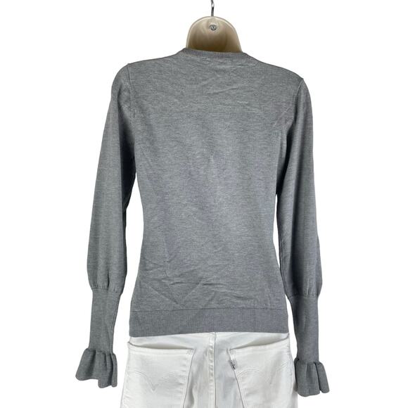 Miss Selfridge Asymmetric Ruffle Crewneck Pullover Sweater Gray Size 2 - Picture 6 of 9